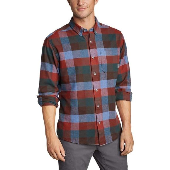 Eddie Bauer Mens Eddie's Favorite Flannel Relaxed Fit Shirt Red & Green Plaid TL - Picture 1 of 8